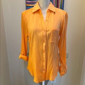 Bobi Orange 3/4 Sleeve Notched Collar Blouse